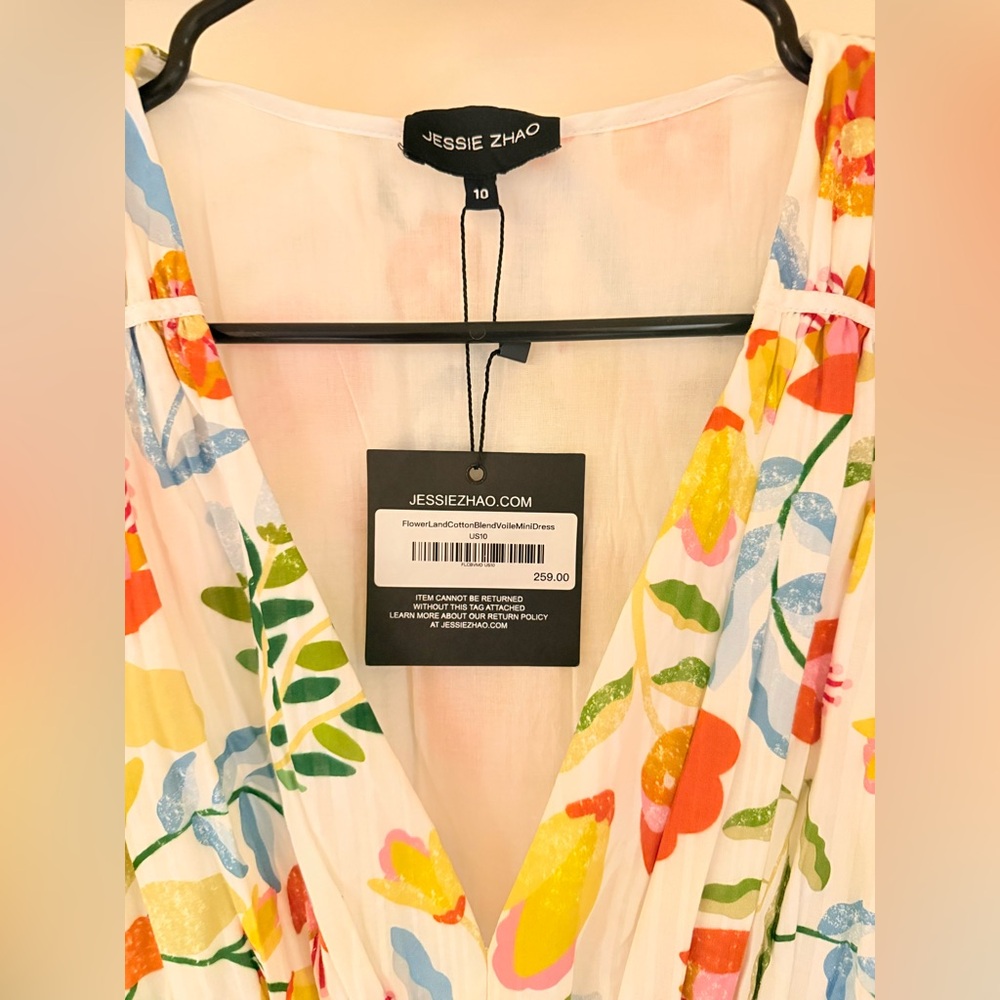 NWT- JESSIE ZHAO NEW YORK Flower Land Cotton Viscose Voile Mini Dress size 10 - Picture 6 of 10